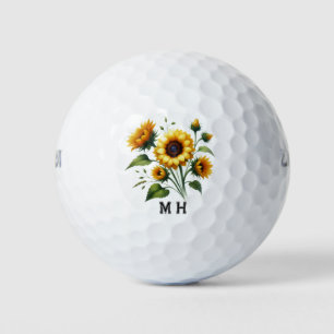 Sunflower Yellow Flowers Pretty Feminine Initial Golf Balls