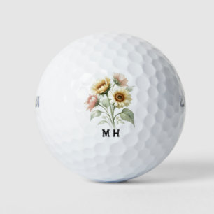 Sunflower Yellow Flowers Pretty Feminine Initial Golf Balls