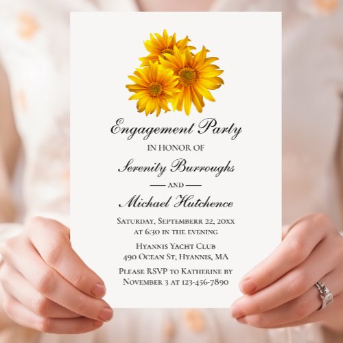 Sunflower Yellow Garden Floral Engagement Party Invitation