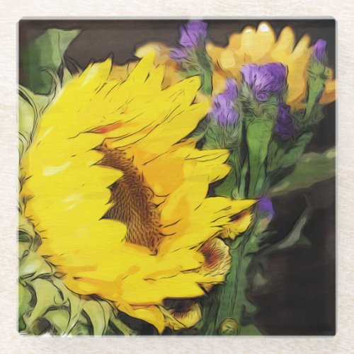 Sunflower Yellow _ Garden Flower   Glass Coaster