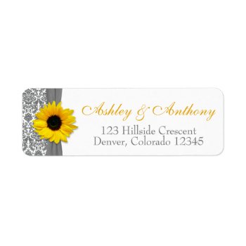 Sunflower Yellow Gray Damask Wedding Address Label by wasootch at Zazzle