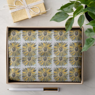 Sunflower Yellow Green Black Watercolor Style Art Tissue Paper