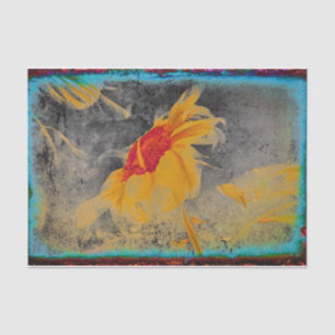 Sunflower Yellow Grey Teal Vintage Antique Sketch Tissue Paper