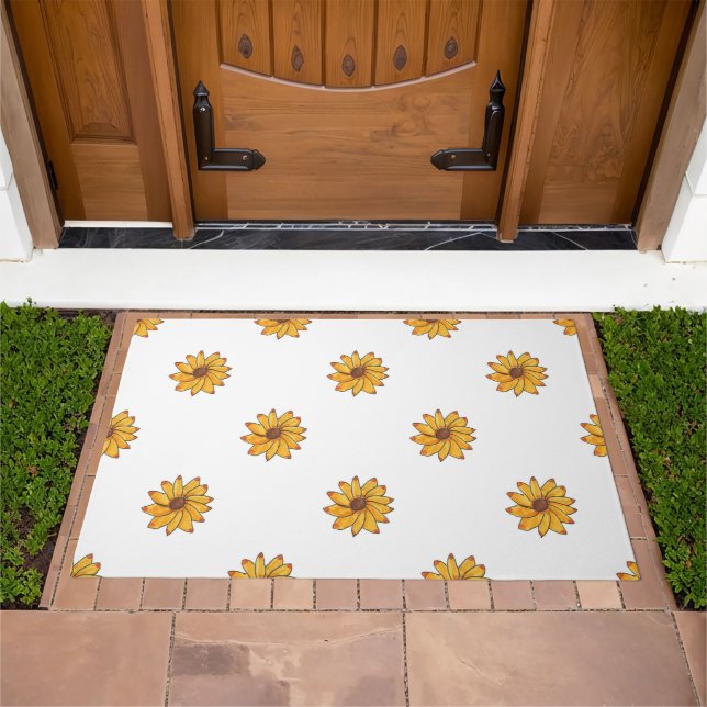 Sunflower Yellow Hand Drawn Pattern Doormat (Outdoor)