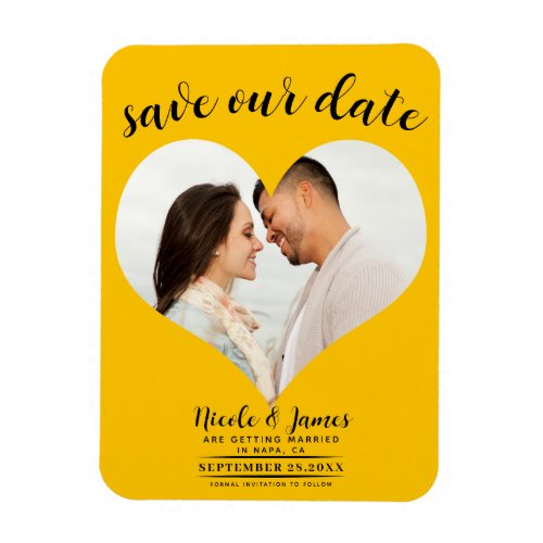Sunflower Yellow Heart Photo Wedding Save the Date Magnet