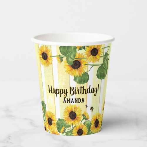 Sunflower Yellow Honey Bee Party Paper Cups