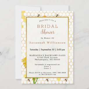 Sunflower Yellow Honeycomb Bees Gold Bridal Shower Invitation