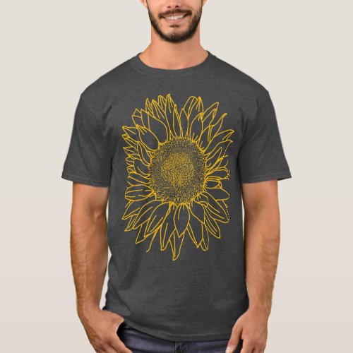 Sunflower Yellow Line Drawing T_Shirt