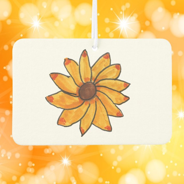 Sunflower Yellow Marker Hand Drawn Air Freshener (An air freshener with a hand drawn sunflower)