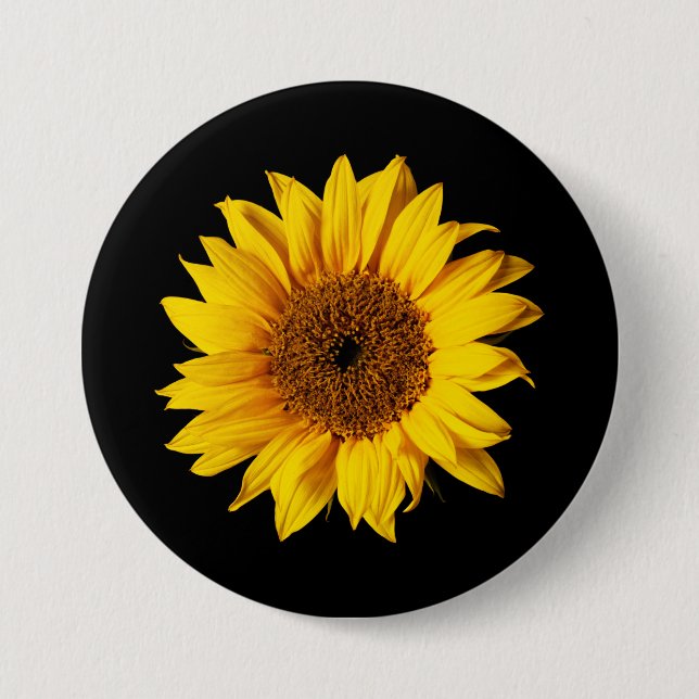 Sunflower Yellow on Black - Customized Sun Flowers Button (Front)
