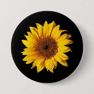 Sunflower Yellow on Black - Customized Sun Flowers Button
