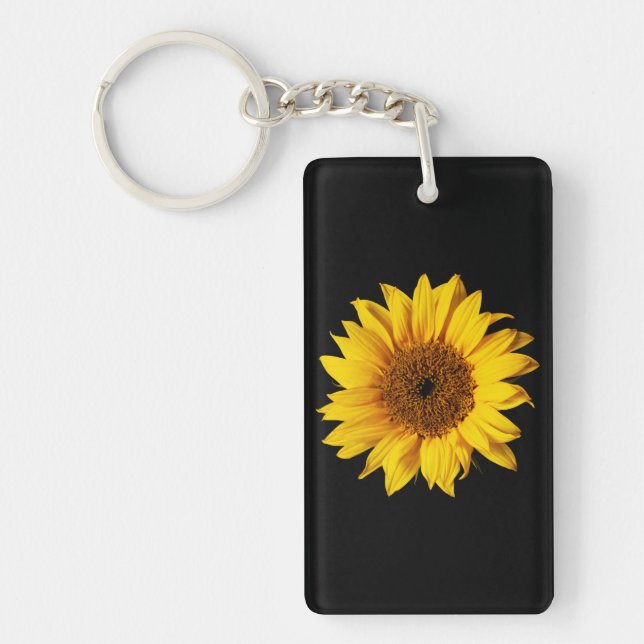 Sunflower Yellow on Black - Customized Sun Flowers Keychain (Front)