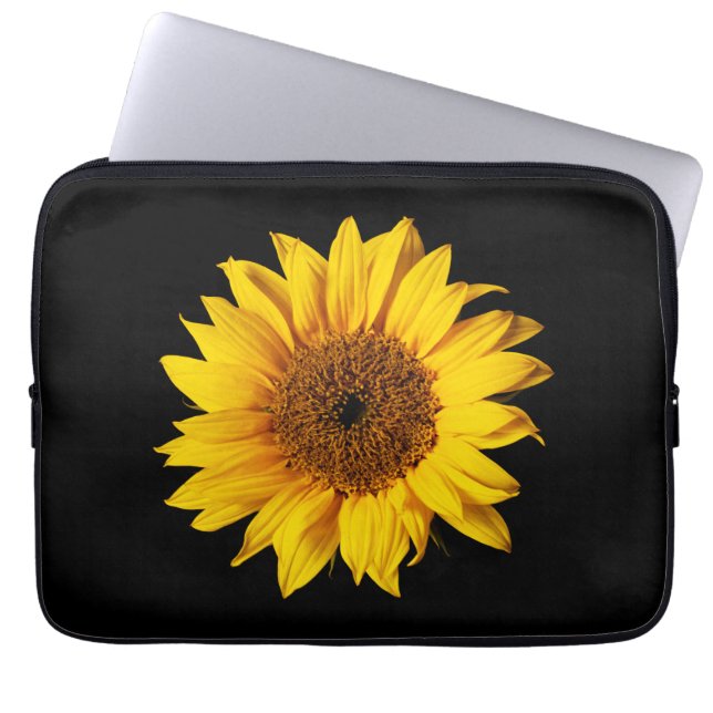 Sunflower Yellow on Black - Customized Sun Flowers Laptop Sleeve (Front)
