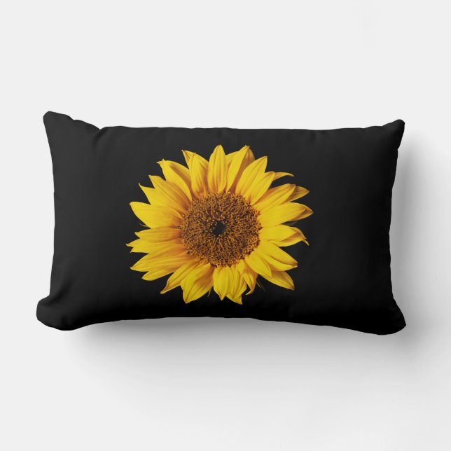 Sunflower Yellow on Black - Customized Sun Flowers Lumbar Pillow (Front)