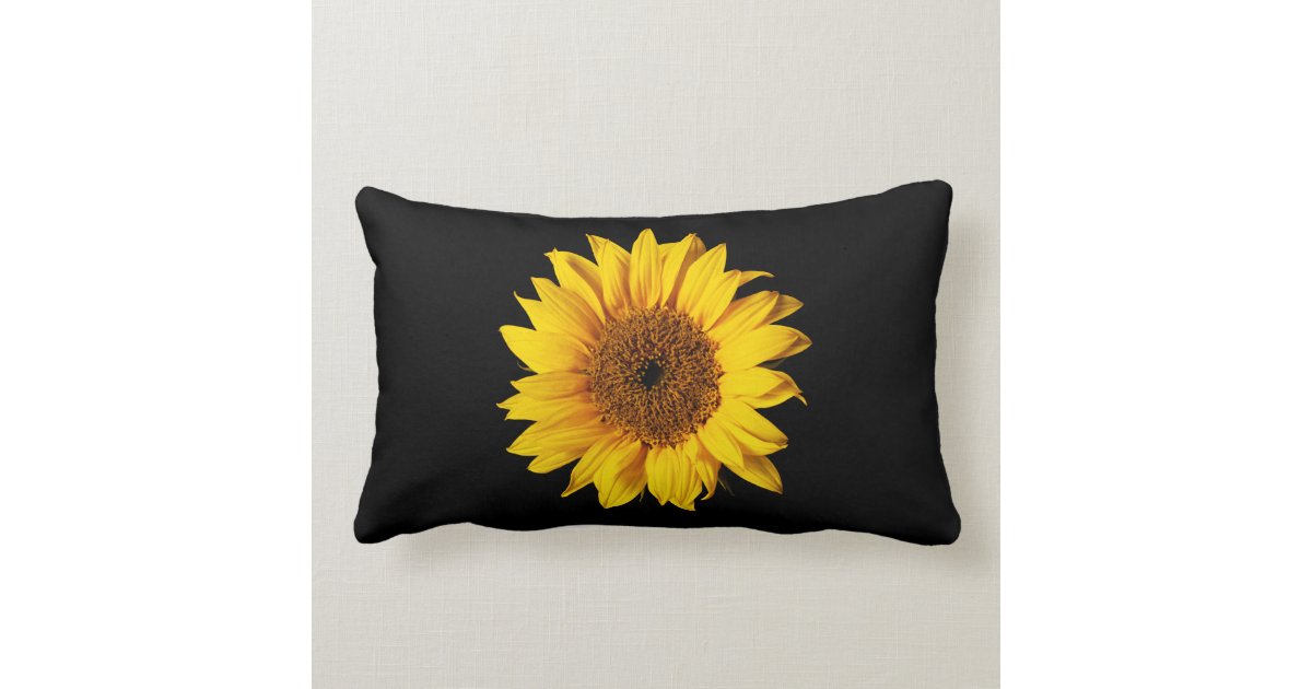 Sunflower Yellow On Black Customized Sun Flowers Lumbar Pillow