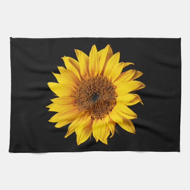 Sunflower Yellow on Black - Customized Sun Flowers Towel (Horizontal)
