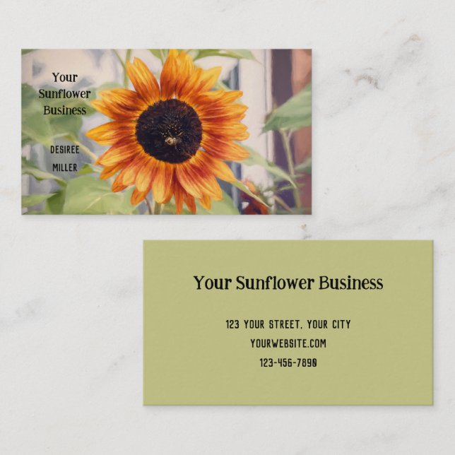 Sunflower Yellow Orange Garden Bee Business Card (Front/Back)