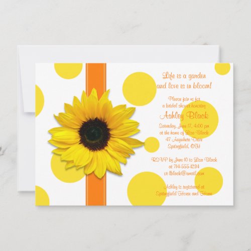 Sunflower Yellow Orange Polka Dot Bridal Shower Invitation