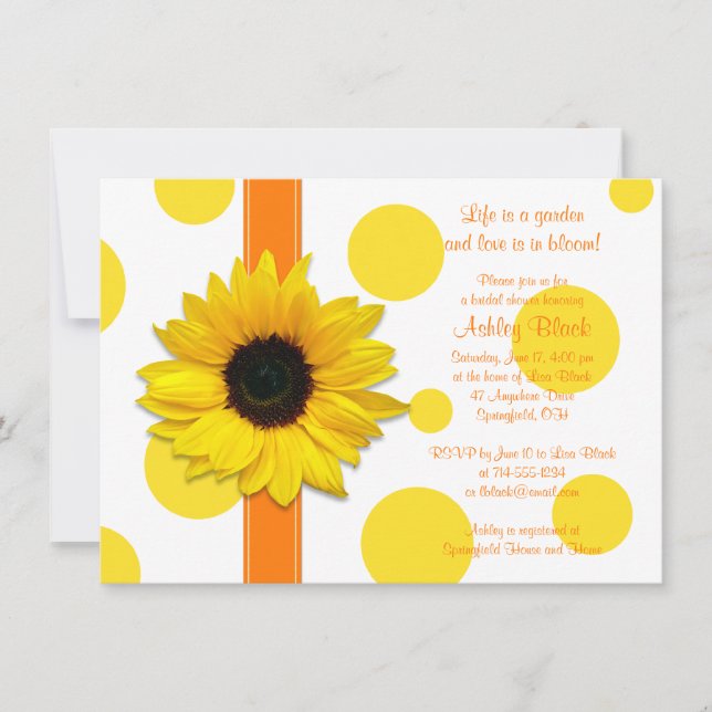 Sunflower Yellow Orange Polka Dot Bridal Shower Invitation (Front)