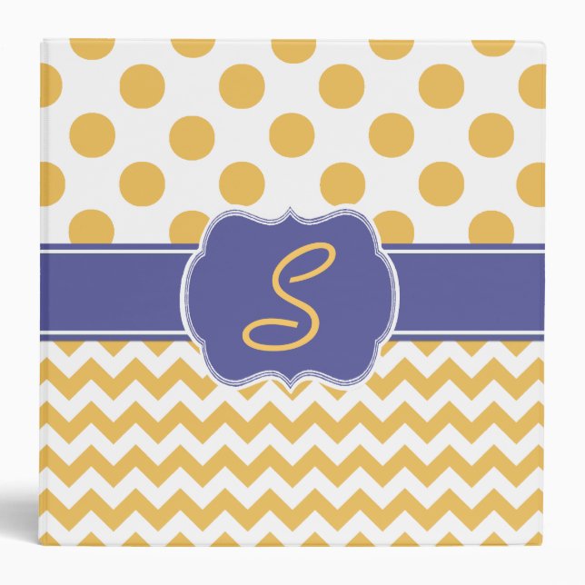 Sunflower Yellow Polka Dot Monogram Binder (Front)