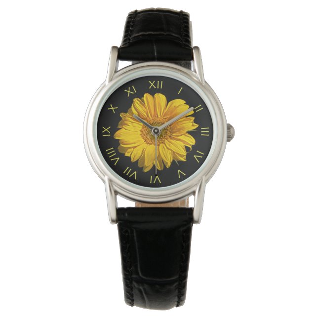Sunflower Yellow Roman Numbers wacna Watch (Front)