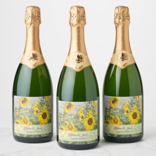 Sunflower Yellow Rustic Country Wedding Sparkling Wine Label