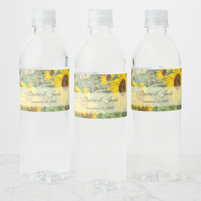 Sunflower Yellow Rustic Country Wedding Water Bottle Label (Bottles)