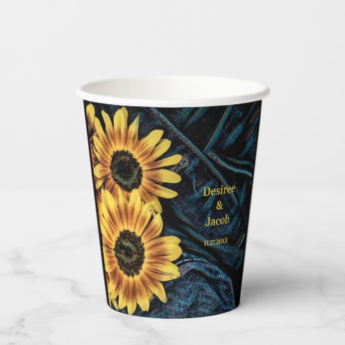 Sunflower Yellow Rustic Denim Blue Jeans Paper Cups
