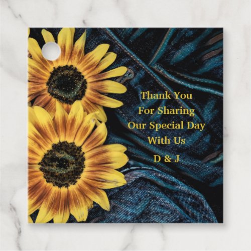 Sunflower Yellow Rustic Denim Blue Jeans Wedding Favor Tags