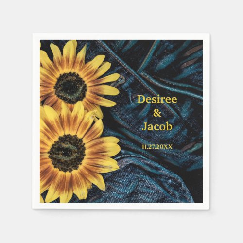 Sunflower Yellow Rustic Denim Blue Jeans Wedding Napkins