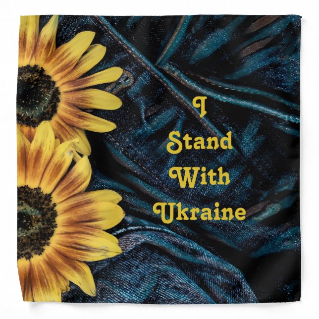 Sunflower Yellow Rustic Denim I Stand With Ukraine Bandana (Front)