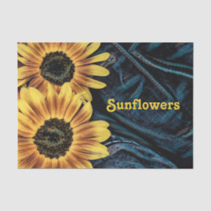 Sunflower Yellow Rustic Retro Blue Denim Jeans Tissue Paper