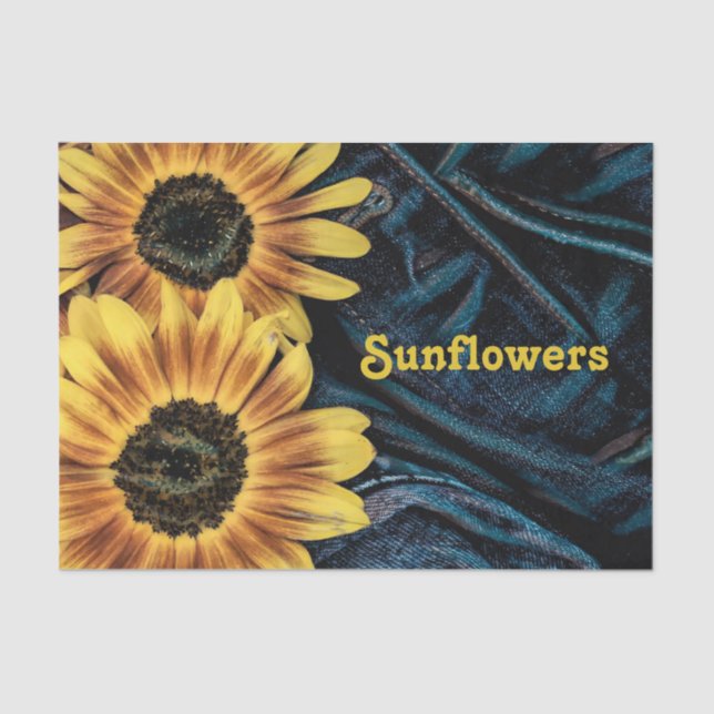 Sunflower Yellow Rustic Retro Blue Denim Jeans Tissue Paper (Front)
