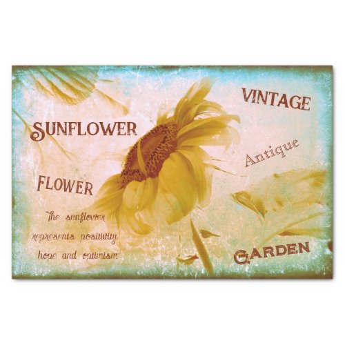Sunflower Yellow Sepia Vintage Antique Ephemera Tissue Paper