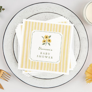 Sunflower & Yellow Stripes Baby Shower Napkins