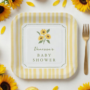 Sunflower & Yellow Stripes Baby Shower Paper Plates