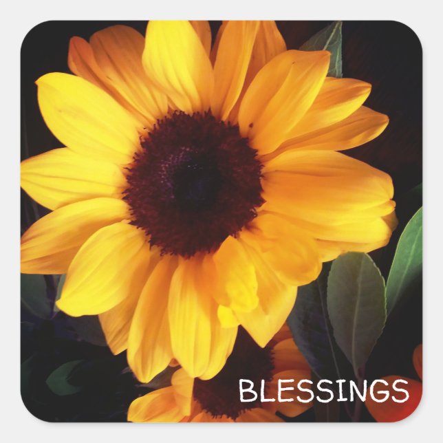 Sunflower yellow summer flower blessings square sticker (Front)