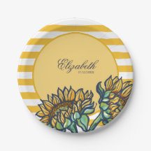 Sunflower Yellow Summer Stripes Birthday Tableware