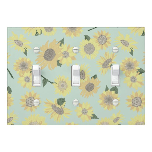 Sunflower Yellow Teal Floral Home Decor Light Switch Cover (In Situ)
