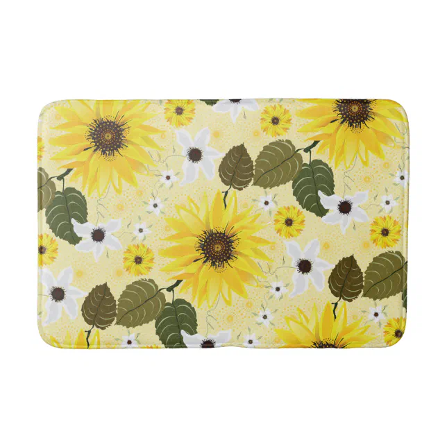 Sunflower Yellow Tropical Floral Bath Mat | Zazzle