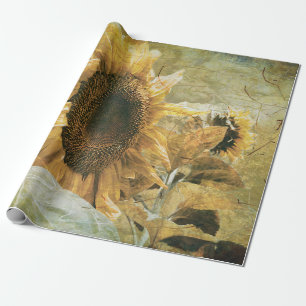 Sunflower Yellow Vintage Country Floral Texture Wrapping Paper