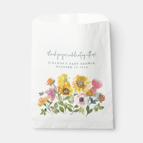 Sunflower Yellow Watercolor Floral Baby Shower  Favor Bag