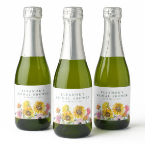 Sunflower Yellow Watercolor Floral Bridal Shower Sparkling Wine Label