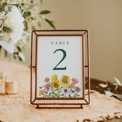 Sunflower Yellow Watercolor Floral Custom Wedding Table Number
