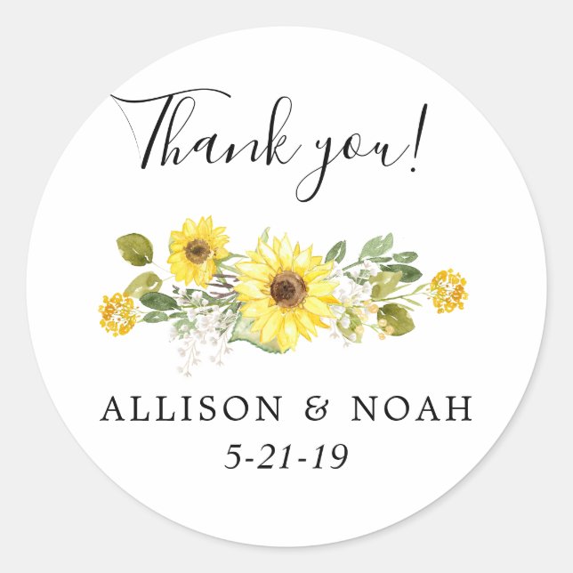 Sunflower yellow watercolors favor classic round sticker (Front)