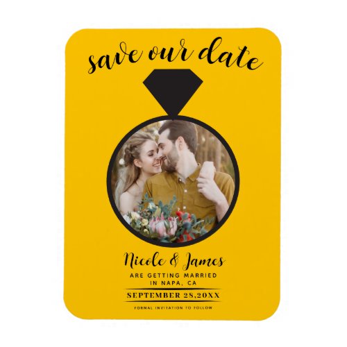 Sunflower Yellow Wedding Ring Photo Save the Date Magnet