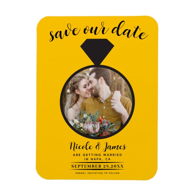 Sunflower Yellow Wedding Ring Photo Save the Date Magnet (Vertical)
