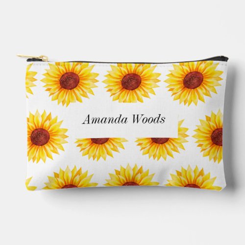 Sunflower Yellow White Floral Accessory Pouch