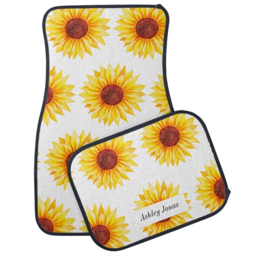 Sunflower Yellow White Floral Chic Car Floor Mat