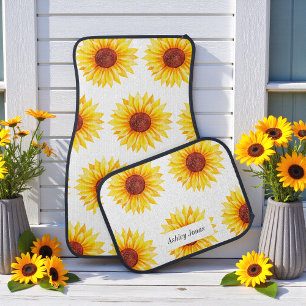Sunflower Yellow White Floral Chic Car Floor Mat